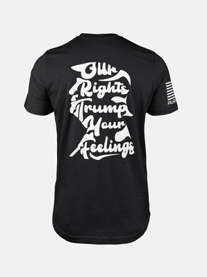Black t-shirt with white text on the back on a patriotic shirt by FreedomBuilt